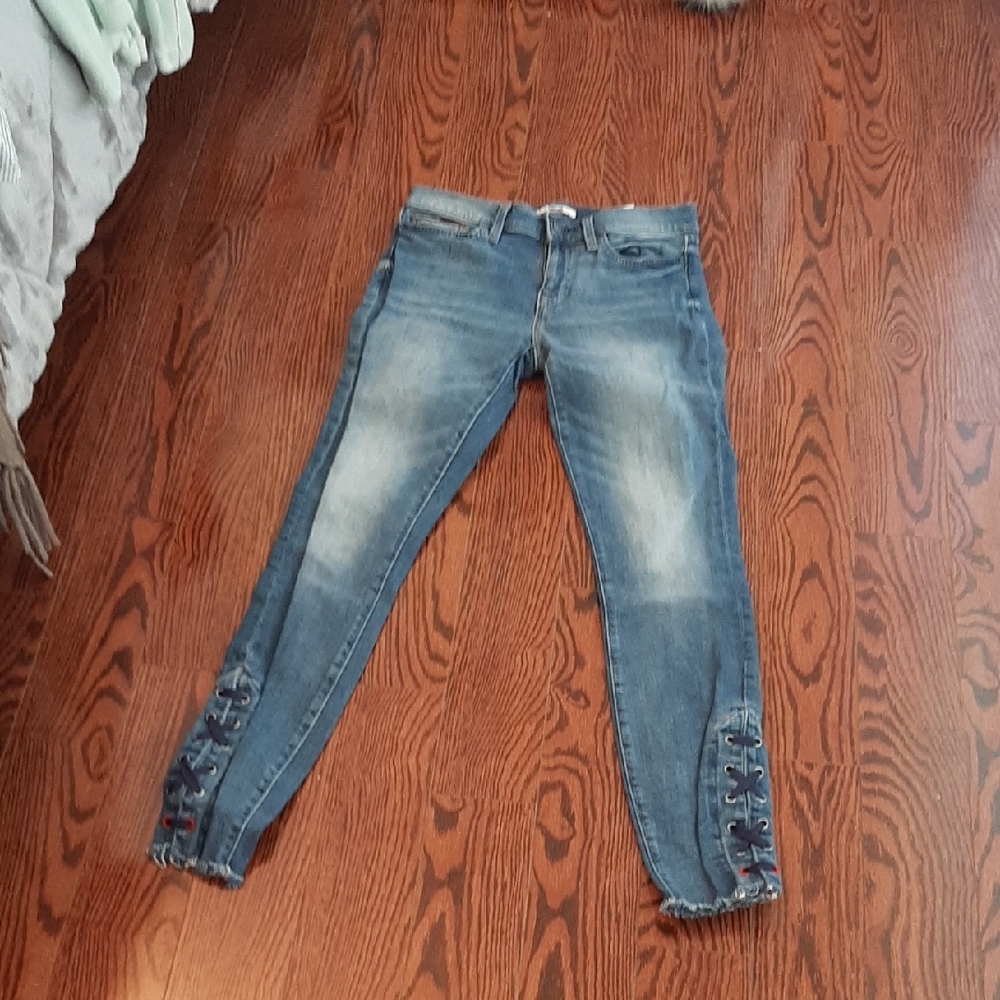 Women's Blue Jeans with Lace-Up Detail